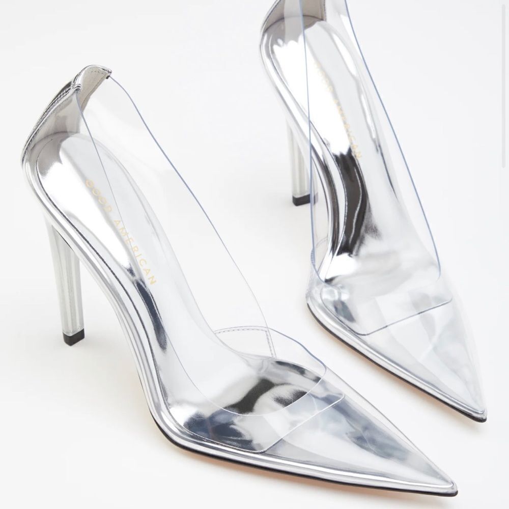 Good American Clear PVC Pointed Toe Stiletto Heels